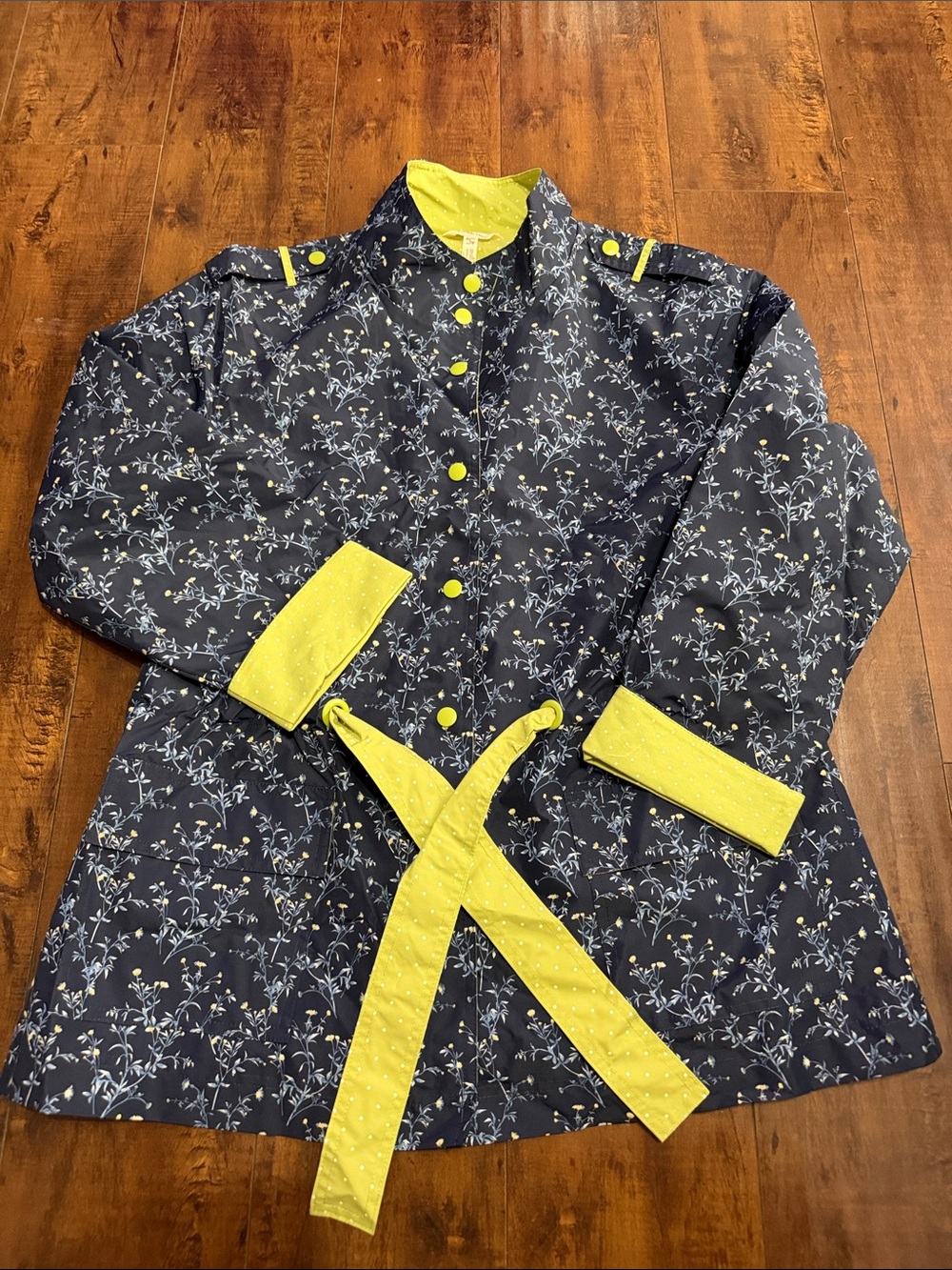 Matilda Jane Navy Floral Button-Front Rainjacket with Light Green Trim
